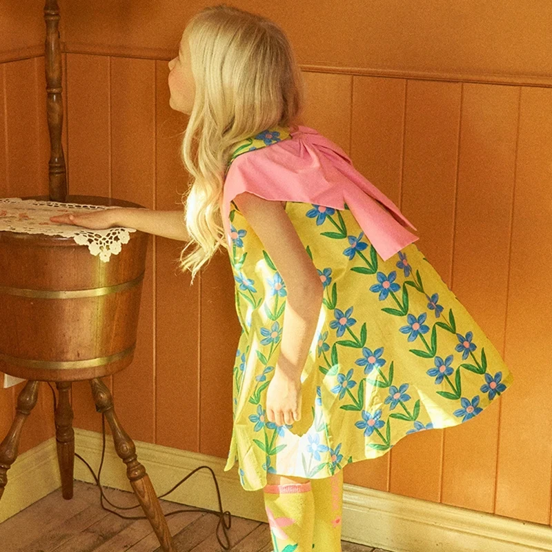 Conyson Bowknot Girl Dress Floral Print Kids Princess Vestidos Clothes Summer Toddler Children Clothing Cotton Infant Dresses