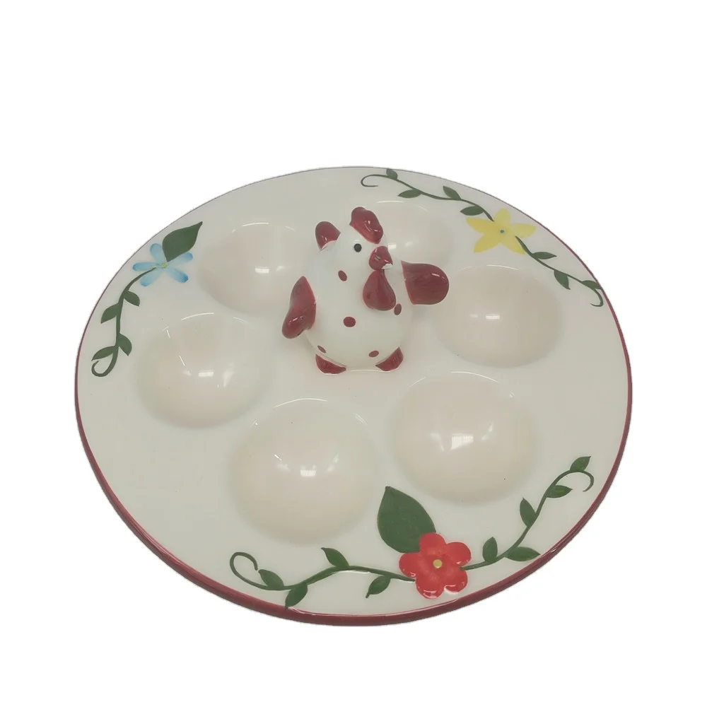 Easter decoration vintage ceramic egg plate holder dish tray with hen stand
