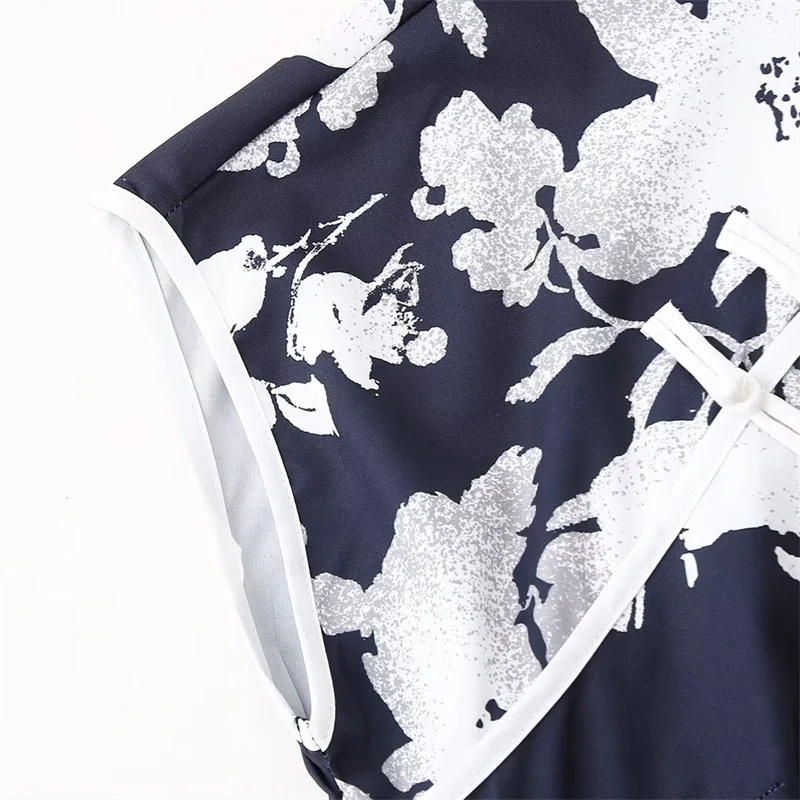 TAOP&ZA European and American fast fashion buckle printed long skirt Chinese slim fit cheongsam dress 2024 summer new style