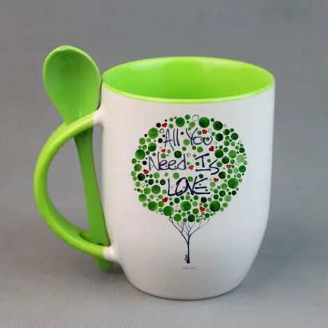 
Factory price Ceramic Coffee Sublimation Mug with Spoon Personalize Blank Ceramic Spoon Mugs for Sublimation with White Box 