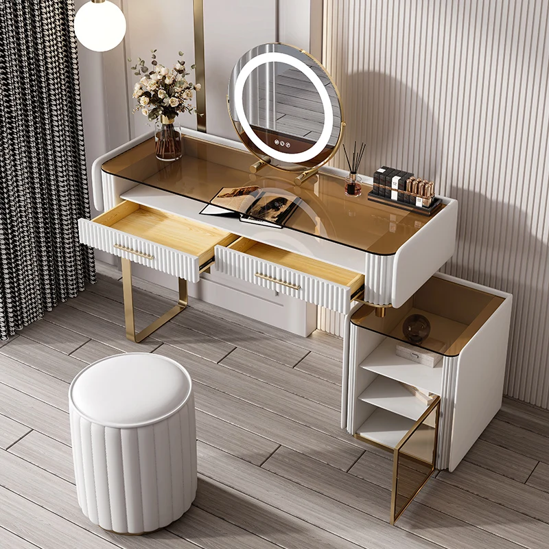Foshan factory directly dressing table with led mirror and stool modern design makeup tables for girls high quality