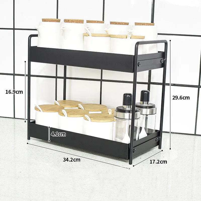 Kitchen Supplies Portable Storage Rack Double Layer Metal Iron Paint Kitchen Seasoning Rack