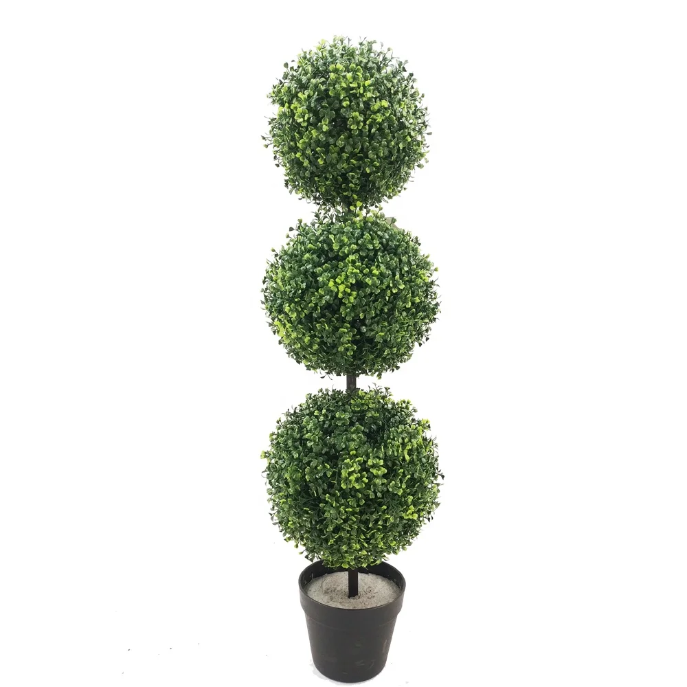 Artificial Plants and Flowers Milan Double Single Triple Ball  Boxwood Topiary Tree in Plastic Pot for Home Decoration