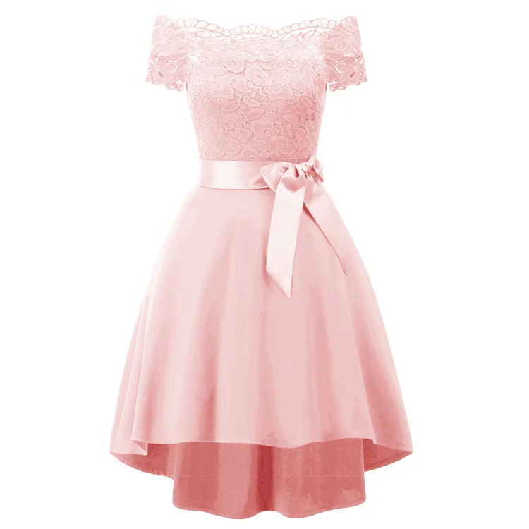 China Suzhou Cheap Women Off Shoulder Short Lace Maroon Bridesmaid Dress under 20