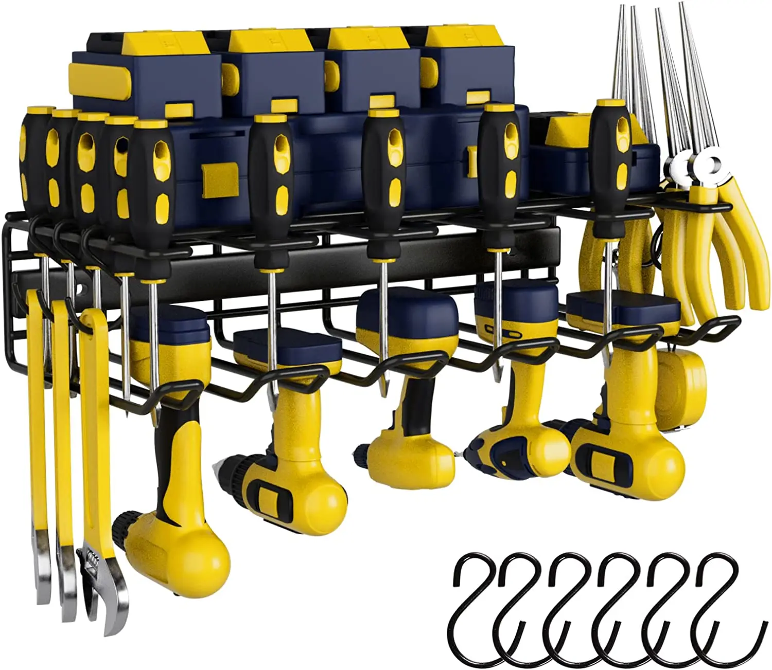 Metal Garage Shelf Heavy Duty Garage Organization with 7 Drill Holders, Amoowis Tool Box Organizers and Storage Wall Mount