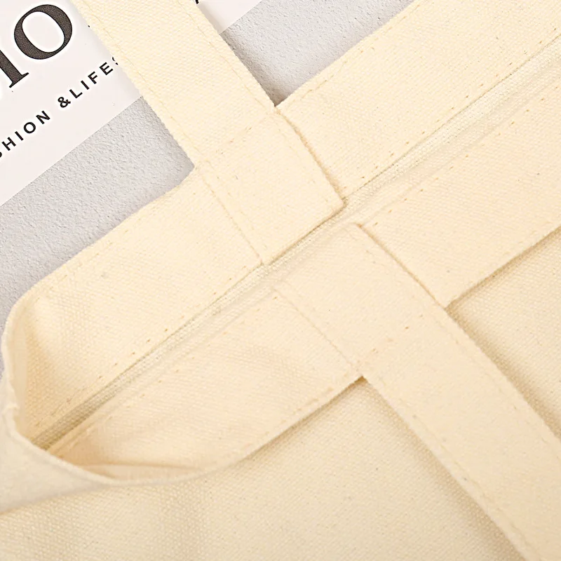 Custom Printed Eco Friendly Reusable Plain Organic Design Beige Black Cotton Canvas Cloth Bag Tote Shopping Bag With Logo