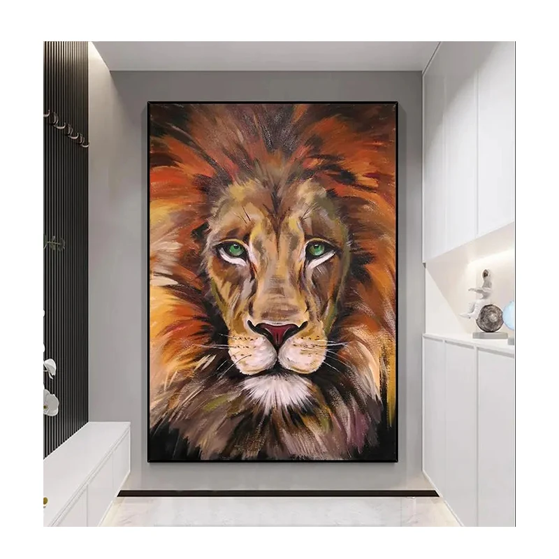 Wholesale 100% Hand Painted animal art Oil Painting  Lion and Elk Art Wall Canvas painting for home decor