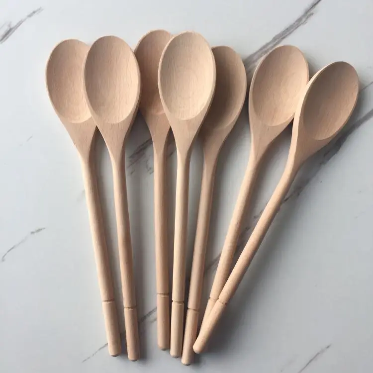 Durable Natural  Kitchen Measuring Spoon Beech Wooden Long Handle Spoons
