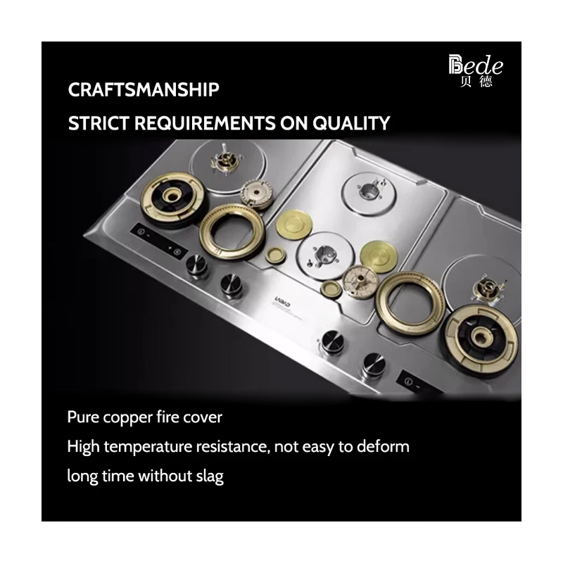 4-Burner Gas Hob Stove Household Cooktop Stainless Steel Built-in Gas Cooker Outdoor RV Garage Use USB/Battery/Solar Iron