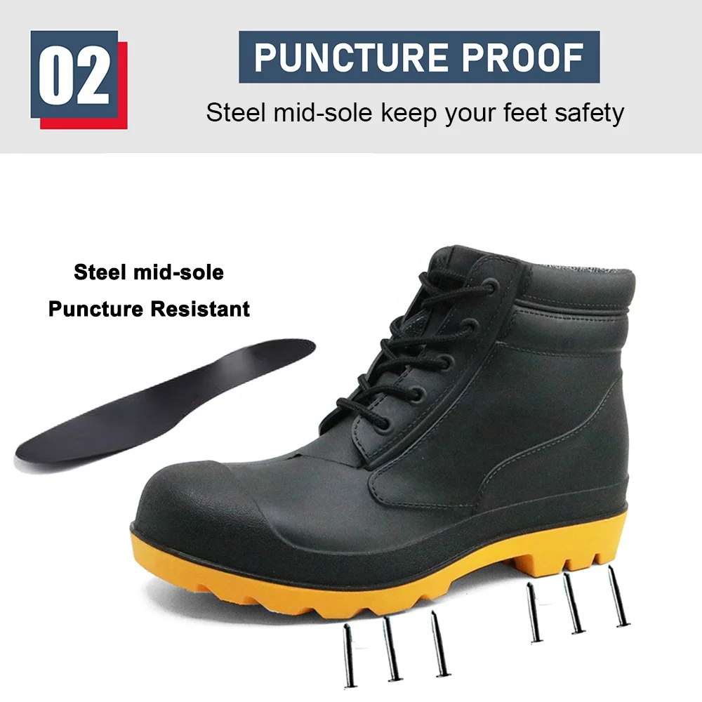 CE verified oil acid alkali resistant waterproof puncture proof lace up pvc safety rain shoes with steel toe cap