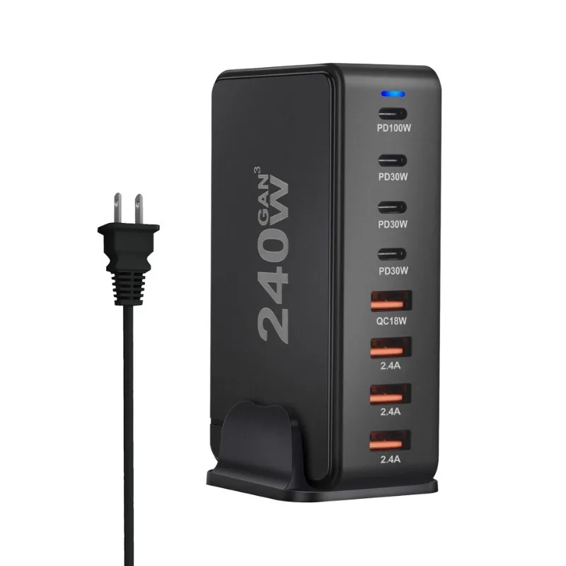 8 Port USB  GaN 240W Fast Desk Charger with  Quick Charger Docking Station
