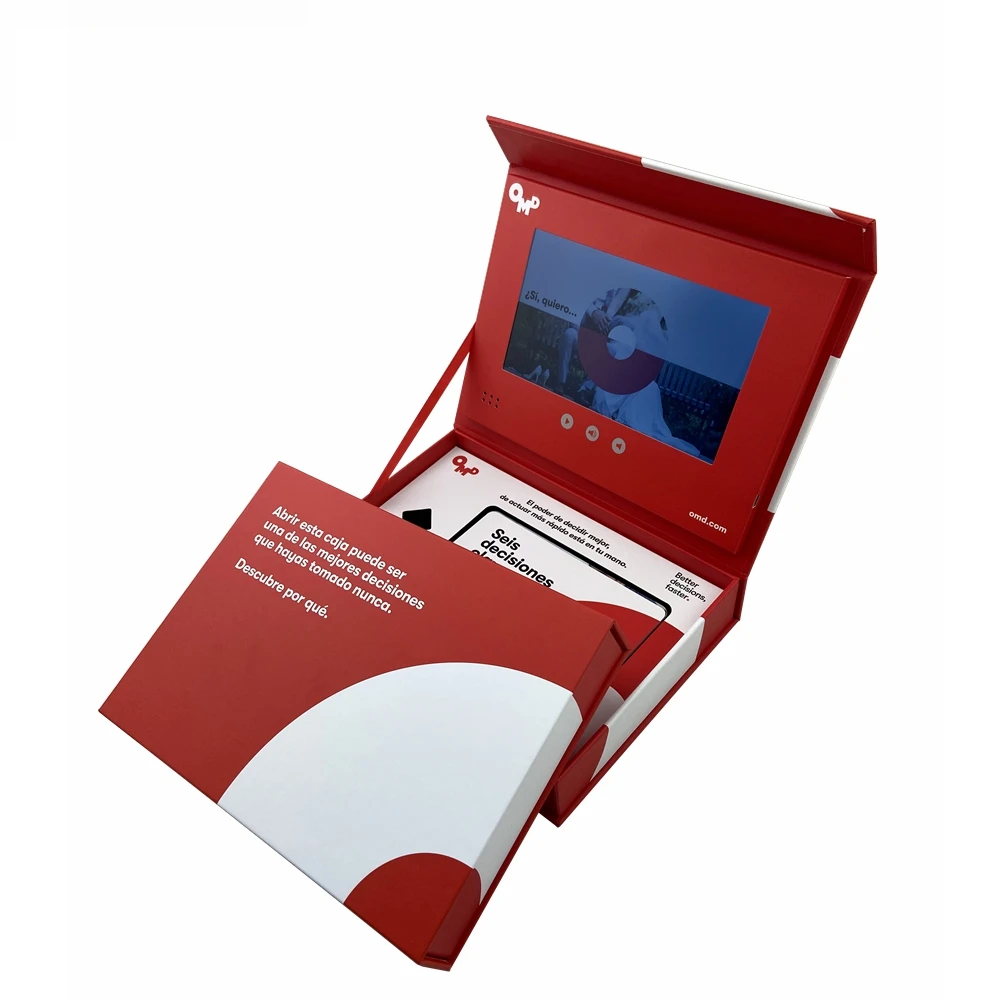 Chinese Homemade 7 Inch Digital Video Box With Design Customized Red Video Box for Advertising Wedding Invitation