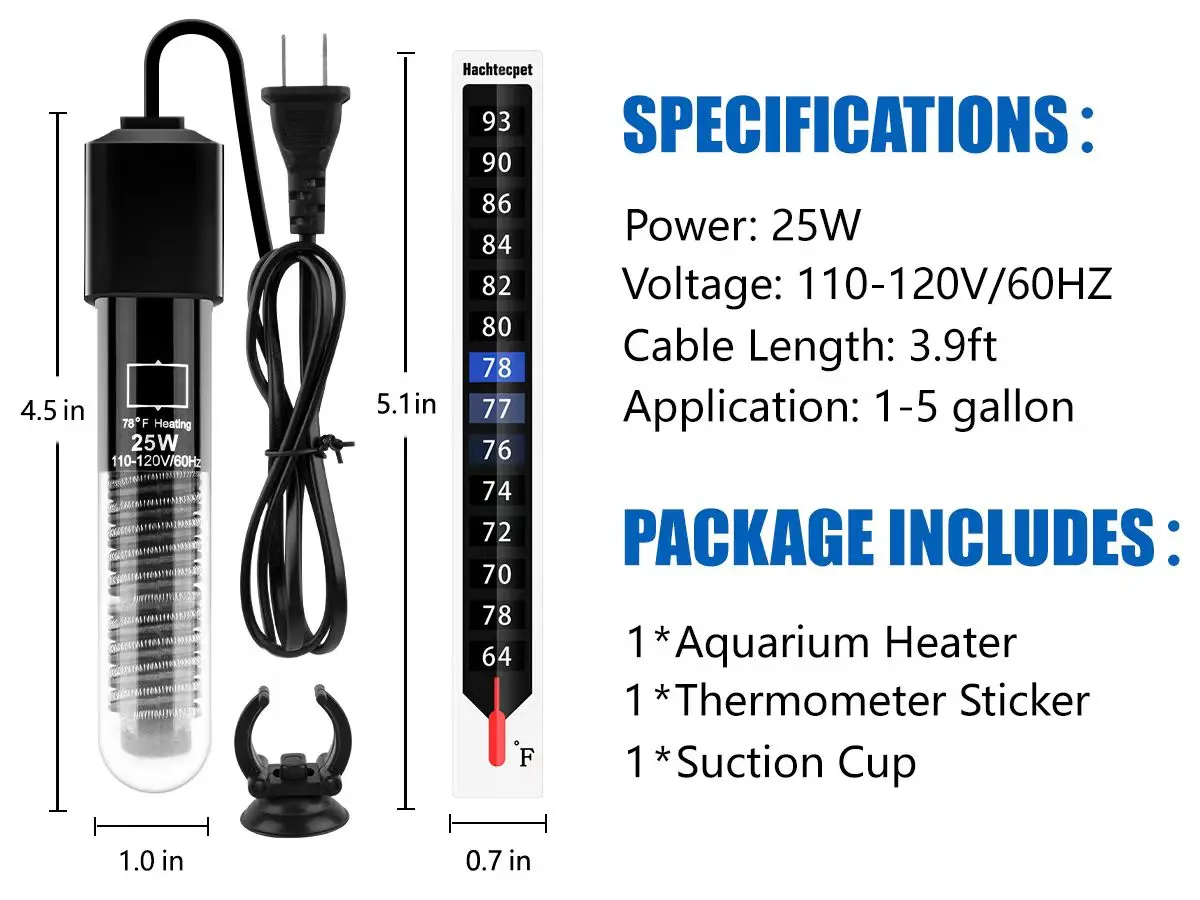 25W Quartz Aquarium Heater Energy-Saving Temperature Control Heating Rods Custom Volume Water Tank Decoration Explosion-Proof