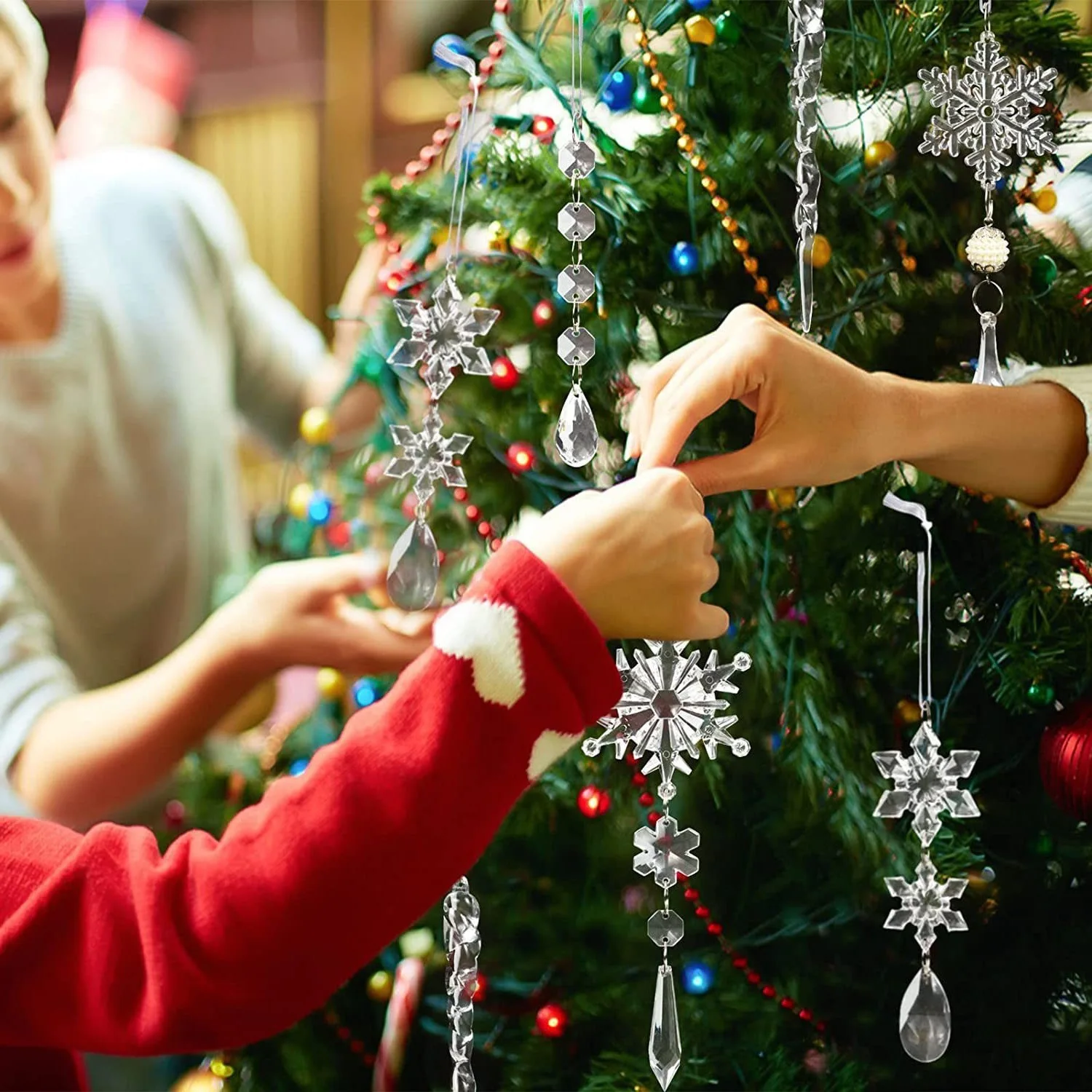 Christmas Crystal Christmas Tree Decoration 2024 New Year Party 10pcs Acrylic  Christmas Tree Hanging Pendants
