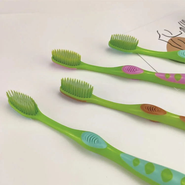 
green color double size medium Bristle toothbrush with tongue scraper cleaner 