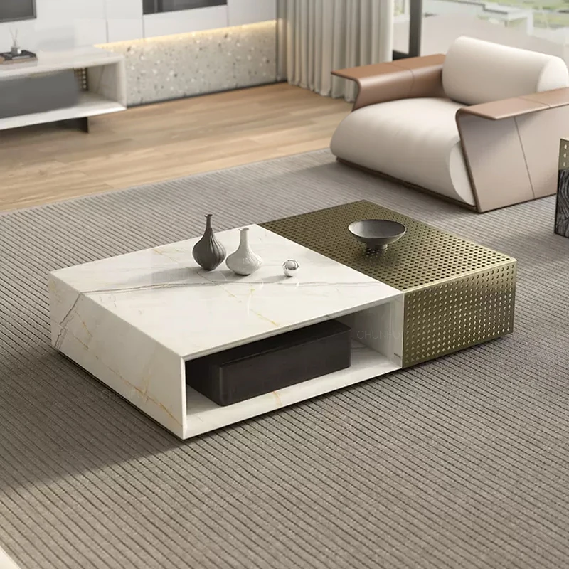 Chinese Supplier Luxury Stone Top Marble Coffee Tables Living Room Rectangle Metal Coffee Table