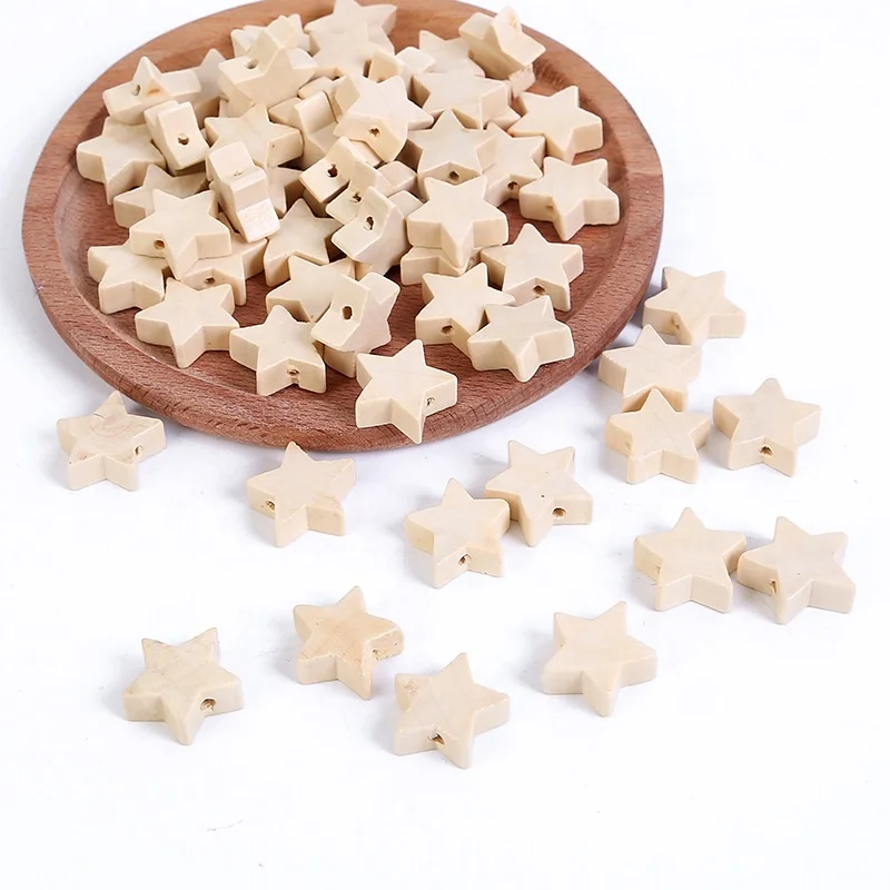 wholesale Natural hot selling Kids DIY wooden beads wood star beads
