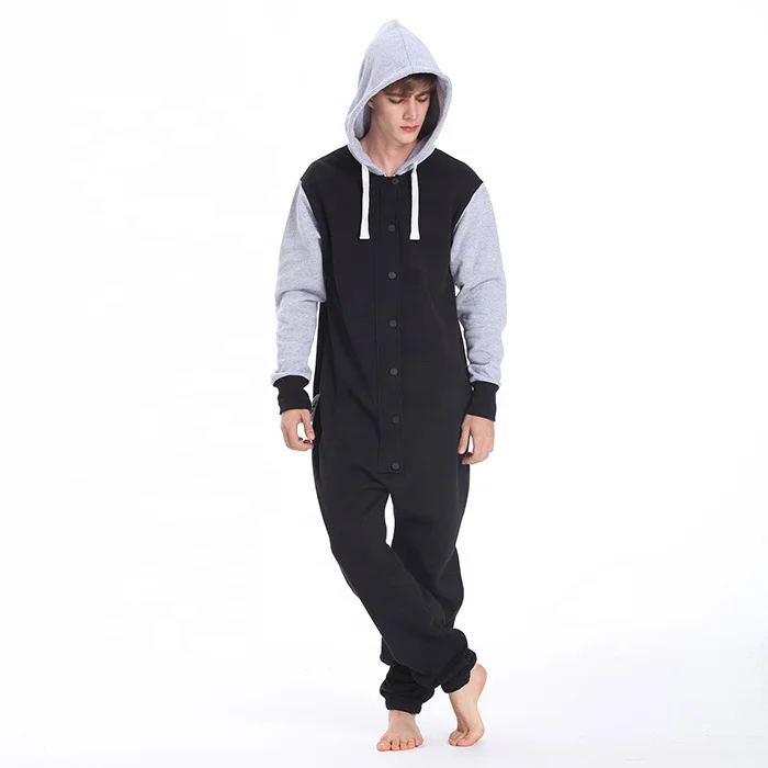 Unisex Cotton Fleece Hoodie Sleepwear Jumpsuit Buttons Hooded Designer Adult Onesie Pajamas