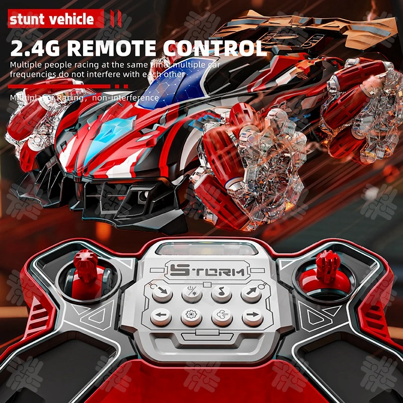 KW 2.4G 4WD 360° Rotary Spray Drift Twin Remote Control car Toys with Lights and music Birthdays Gift Toys for boys