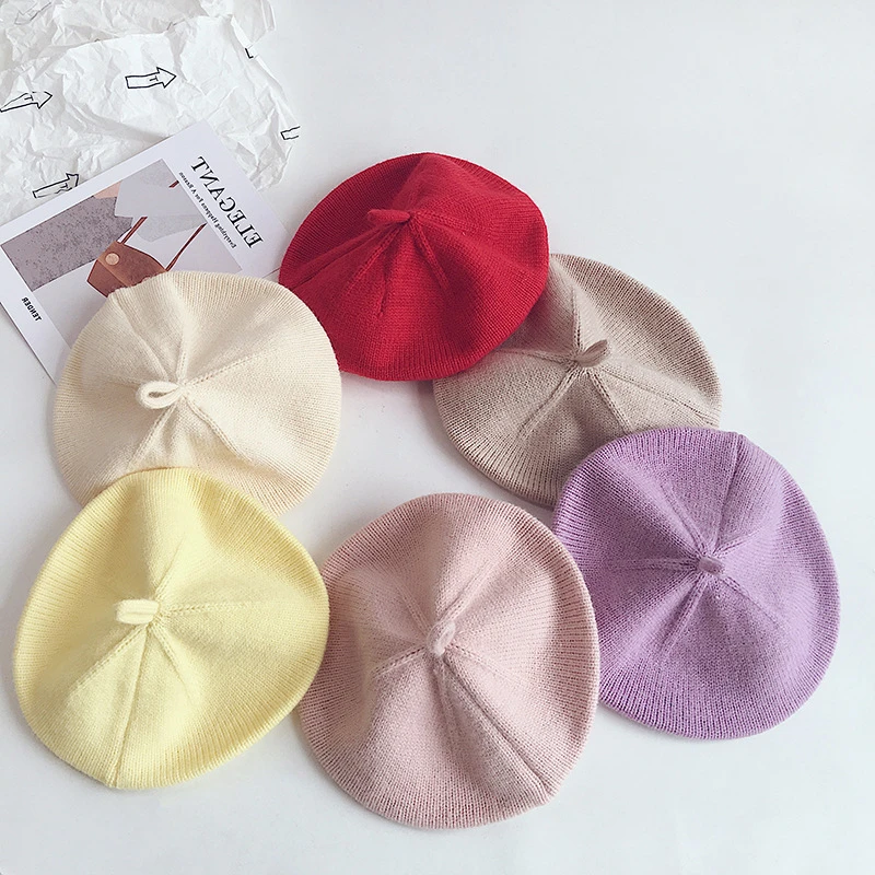 New Fashion Knit Beret Multicolor Children Baby Hats Autumn Winter Styling Accessories Hipster Painter Hat For Girls Kids Bonnet