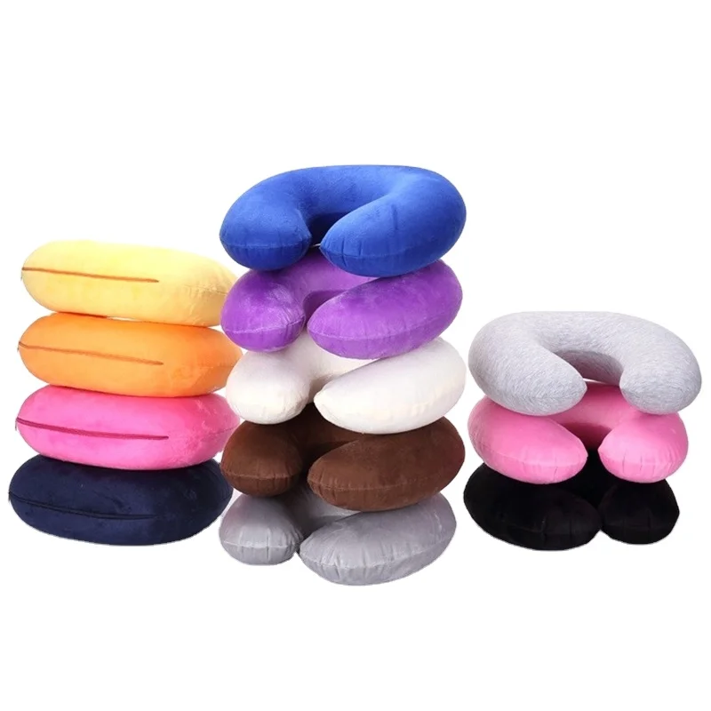 Оптовая продажа ПВХ u-образный переносной самолет подушка надувная для шеи Подушка с эффектом памяти