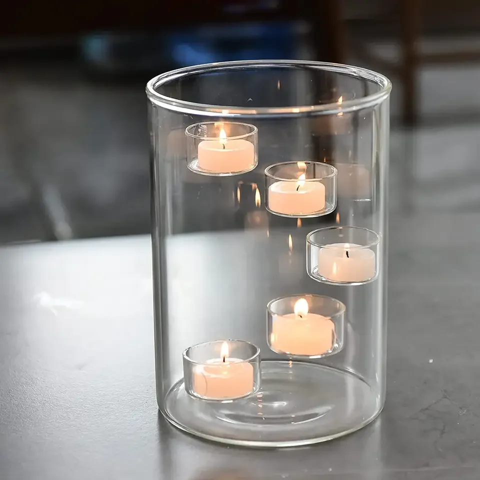 Clear candle holder candle jar cylinder glass candlestick for Wedding Table Centerpiece Birthday Decoration