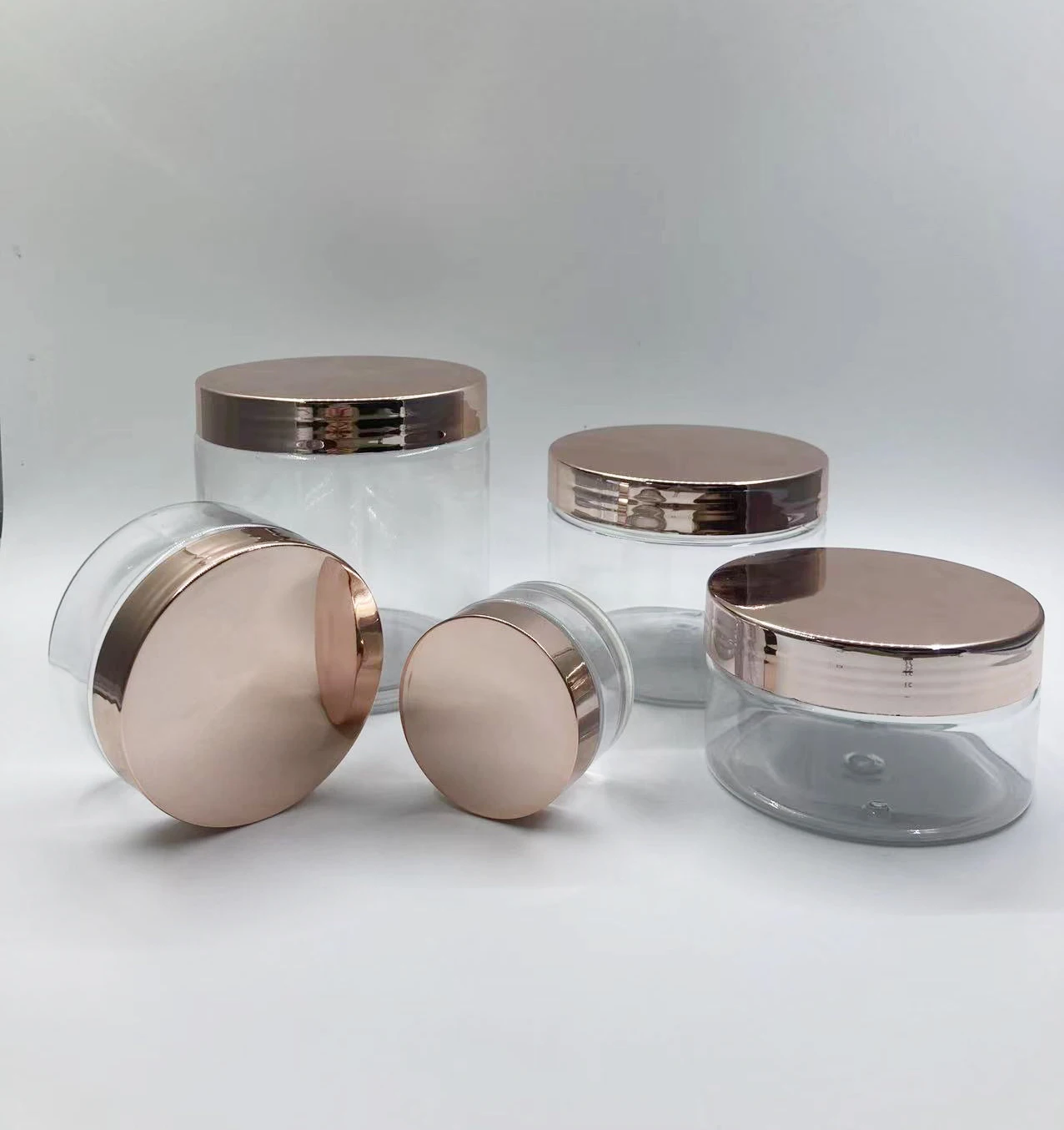 Cosmetic jar and container 4 oz plastic jars white cosmetic jars with lids rose gold custom logo