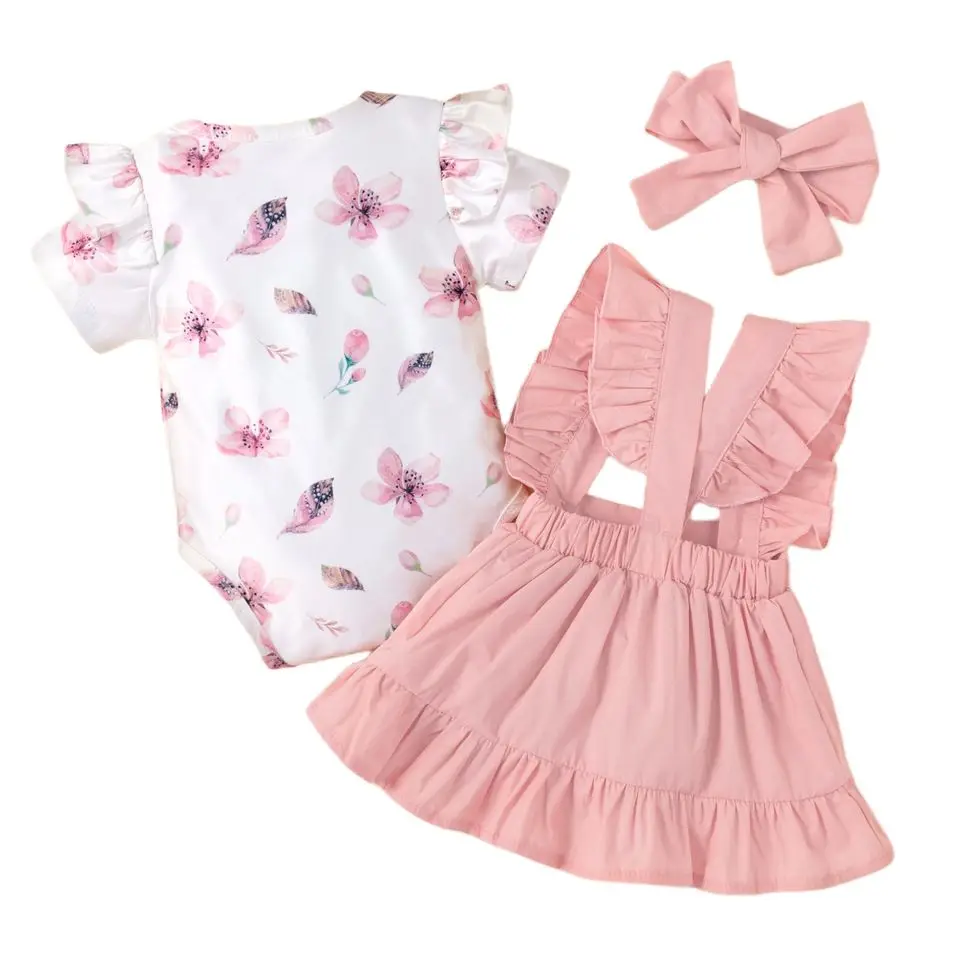 Newborn Baby Girls Clothes 3Pcs Infant Ruffled Long Short Sleeve Romper Pants Dress Set Outfits