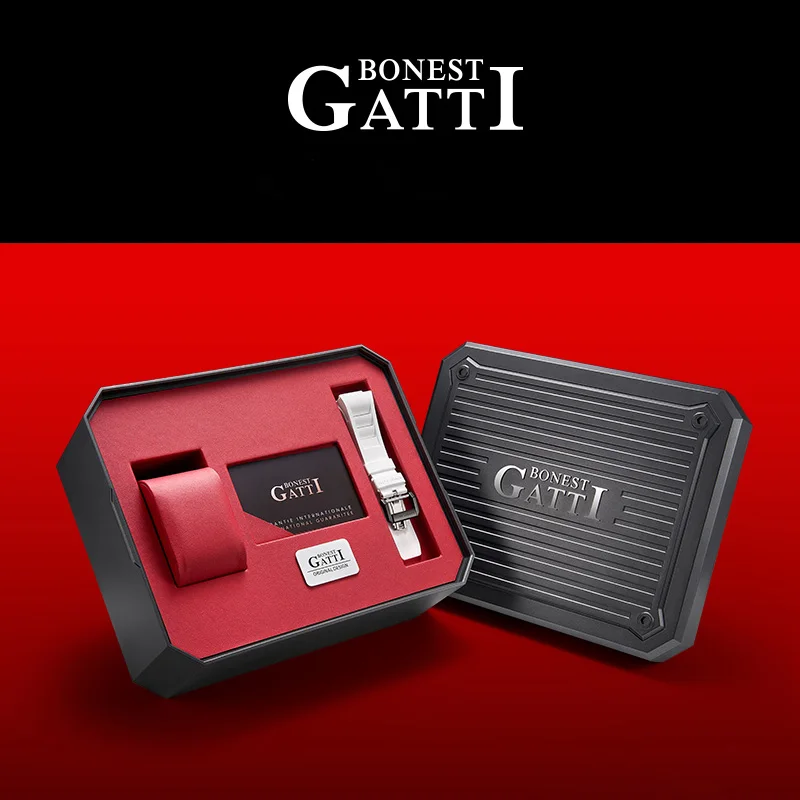 BONEST GATTI Quadrate Fashion Sport Watch 316l Stainless Steel Case Hollow Out Mechanical Watches For Men