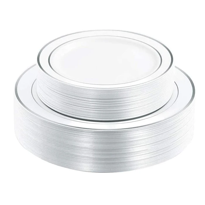 luxury dinnerware hard plastic plates set 25pcs clear plastic plates disposable decorative party plastic plate set