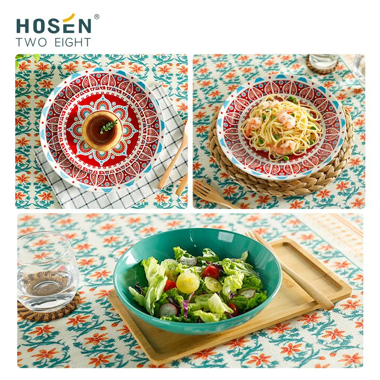 China Fancy Round Dinner Plate Porcelain Bohemia Style 12 Pcs Ceramic Dinner Plates Hand Painting Dinnerware Set Home Use