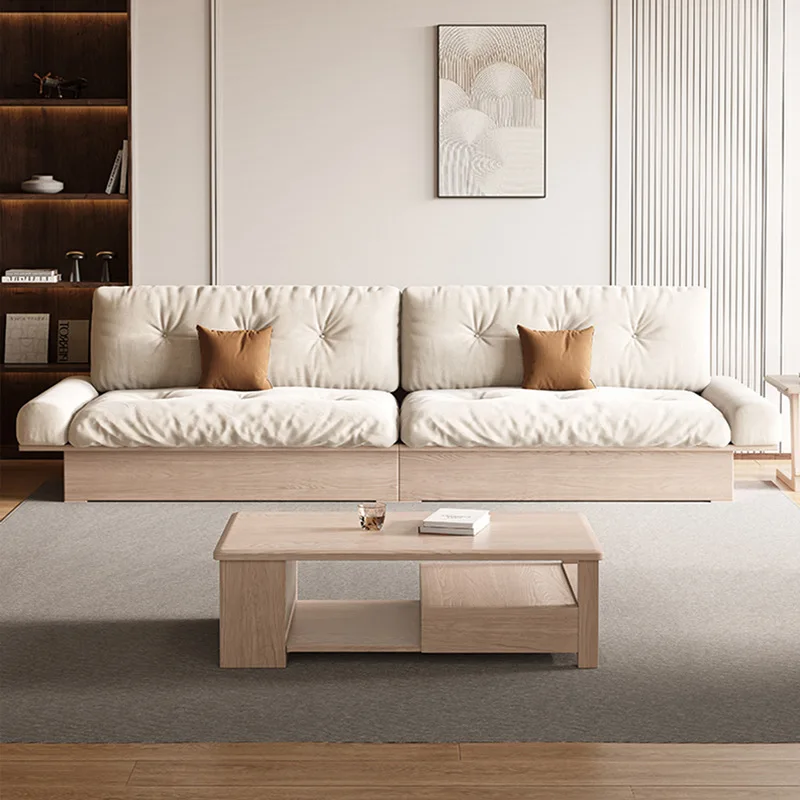 Nordic solid wood sofa living room small unit Japanese wabi-Sabi ash with storage function sofa set