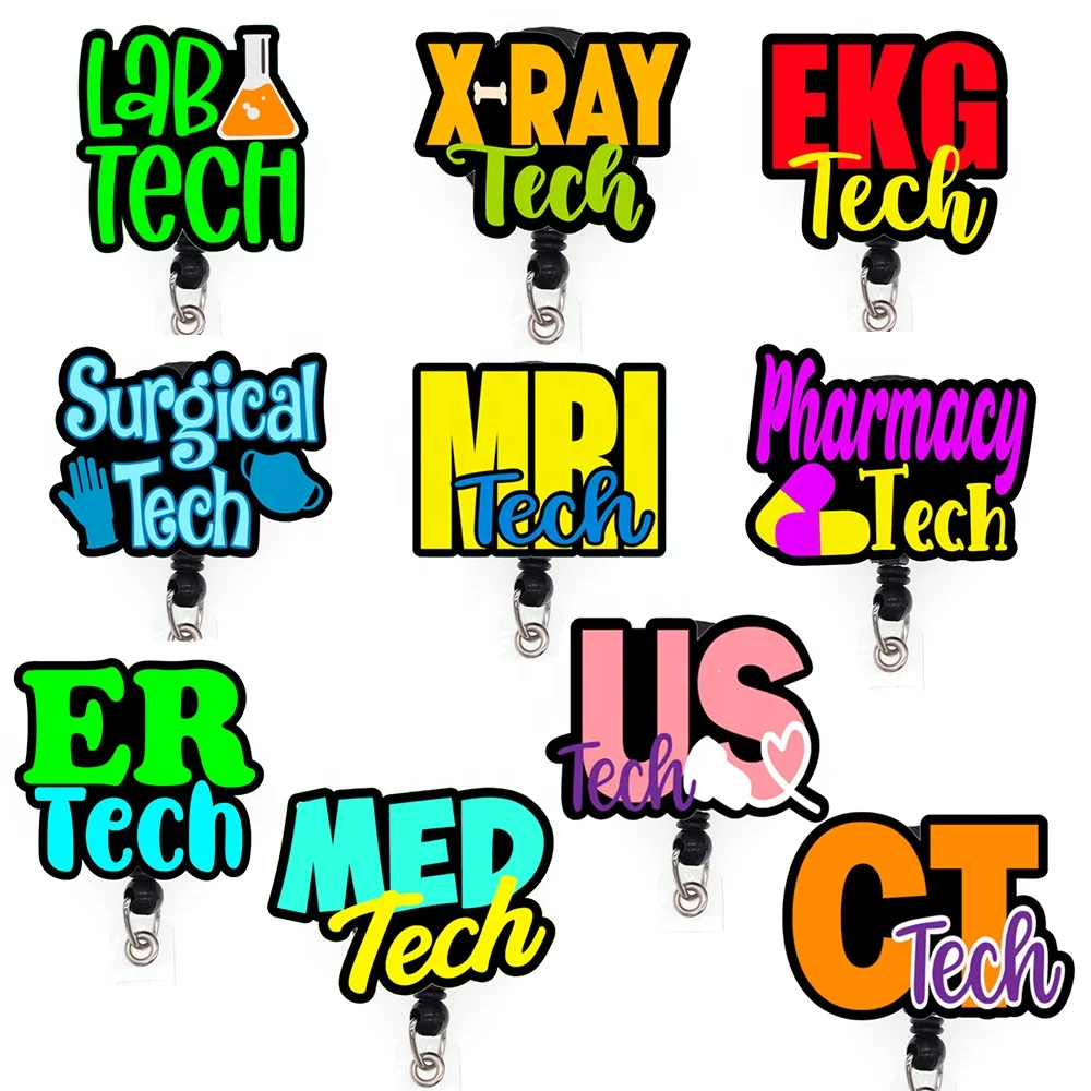 Customized Acrylic Badge Reel For Nurse Accessories Tech Series LAB X-ray Pharmacy Badge Holder With Clip