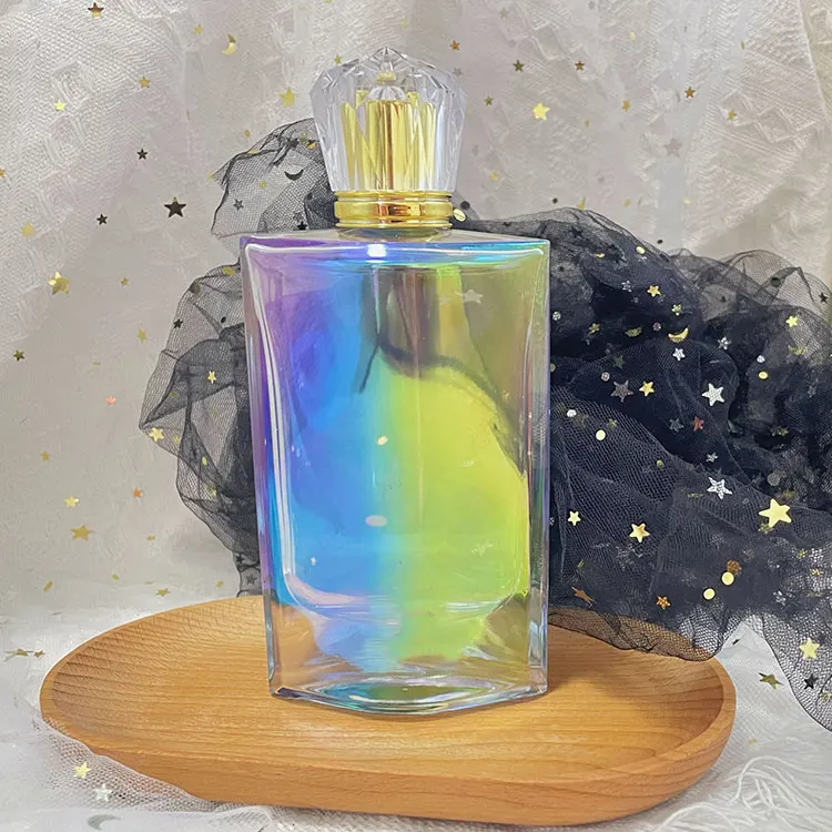 100ml Rainbow colorful square shape fragrance glass perfume bottles