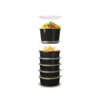 Al Bayader Round Plastic Containers with Lids- Disposable Food Containers Meal Prep Bowls-Microwave/Dishwasher/Freezer safe