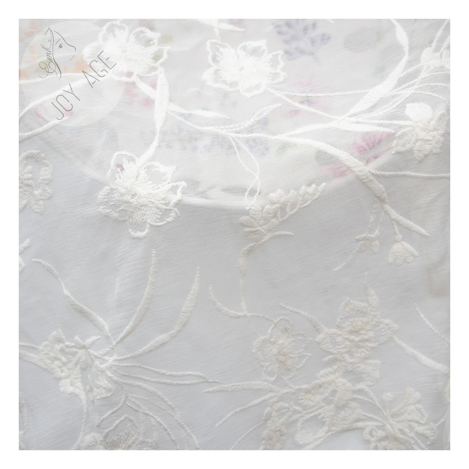 Chinese Factory Supply  Plain Silk Embroidery Lace Flower Multi Coloured Chiffon Fabric For Scarves