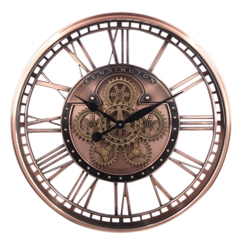 
New Arrival 27.5 INCH Wholesale Luxury Metal Decorate Wall Clock With REAL Moving Gear Battery Operated For Home Decoration 