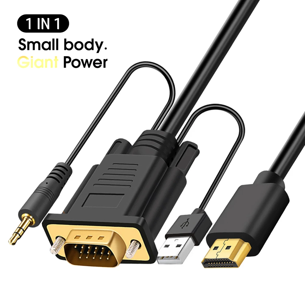 Multifunctional HDMI to VGA Cable with 3.5mm audio black HD video converter male to male 1 in 1 1m 2m 3m 5m