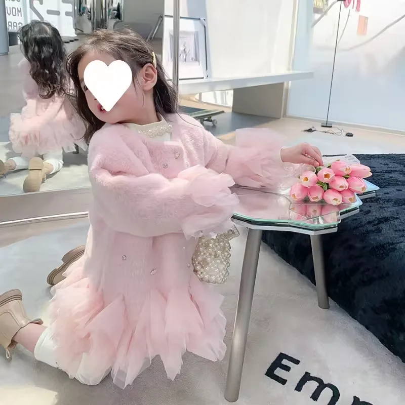 Girls Leather Coat Winter Medium Long Baby Winter New Children Mink Fur Thickened Kids Coat