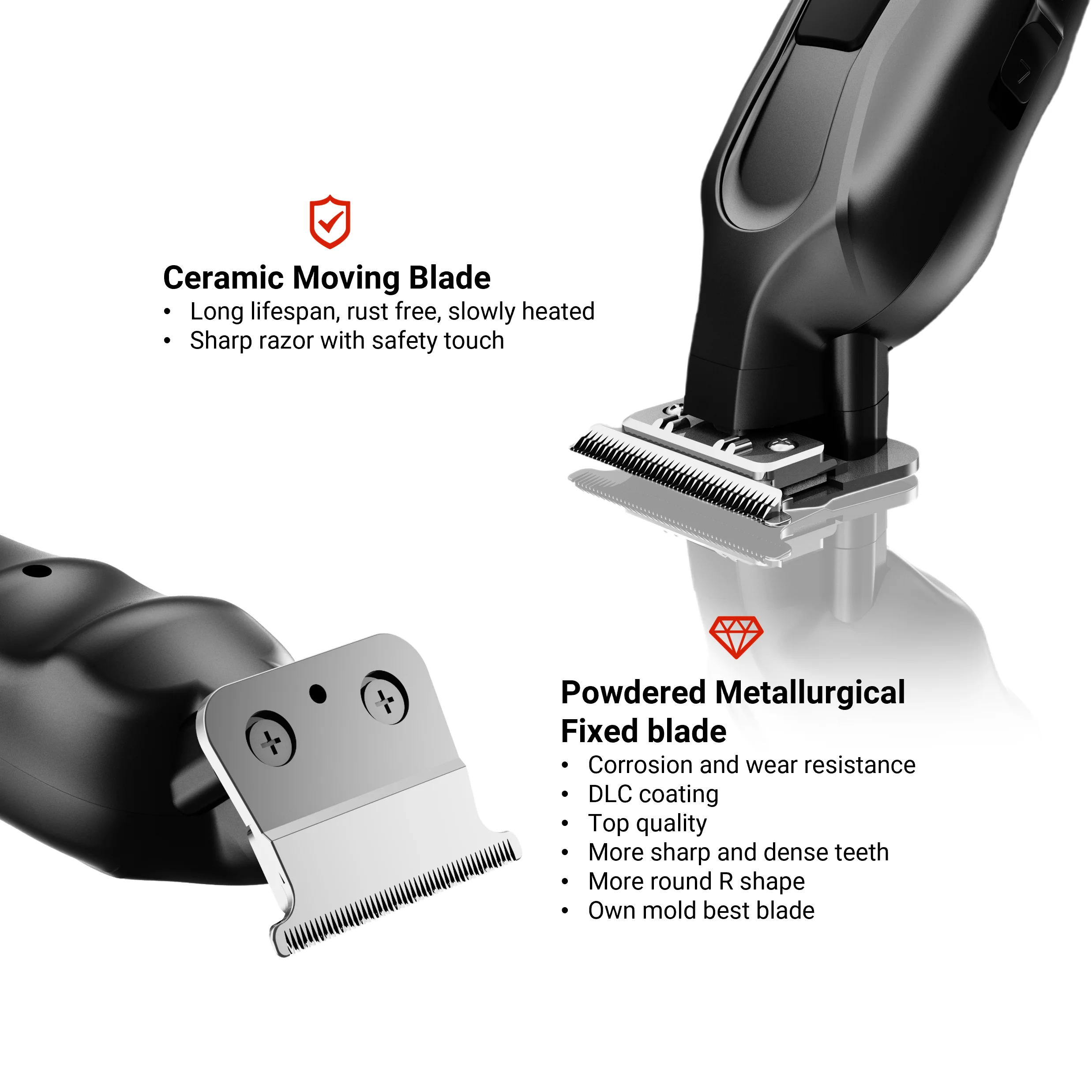 AL-255S Professional Cordless Rechargeable Barber Hair Clippers T-blade Precision Detail Trimmer With Ultra-sharp Blade