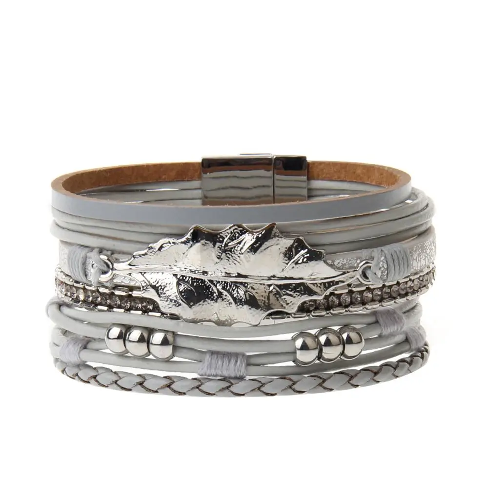 2019 Christmas Gift Magnetic Clasp Charms Wrap Bracelet Genuine Leather