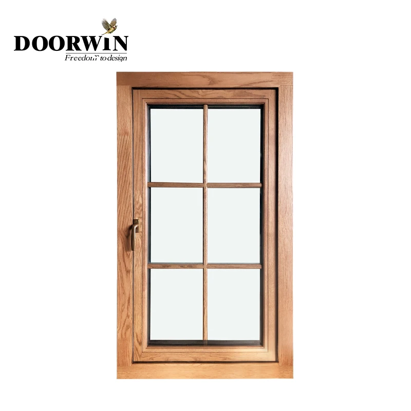 Factory hot sale wooden frame casement energy efficient windows wood grain aluminum out-swing house window