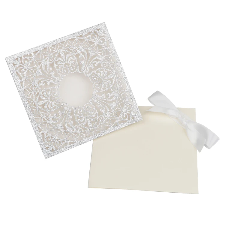 
Silver lace laser cut wedding invitation glitter insert suitable for sweet sixteen baby shower bridal shower birthday party 