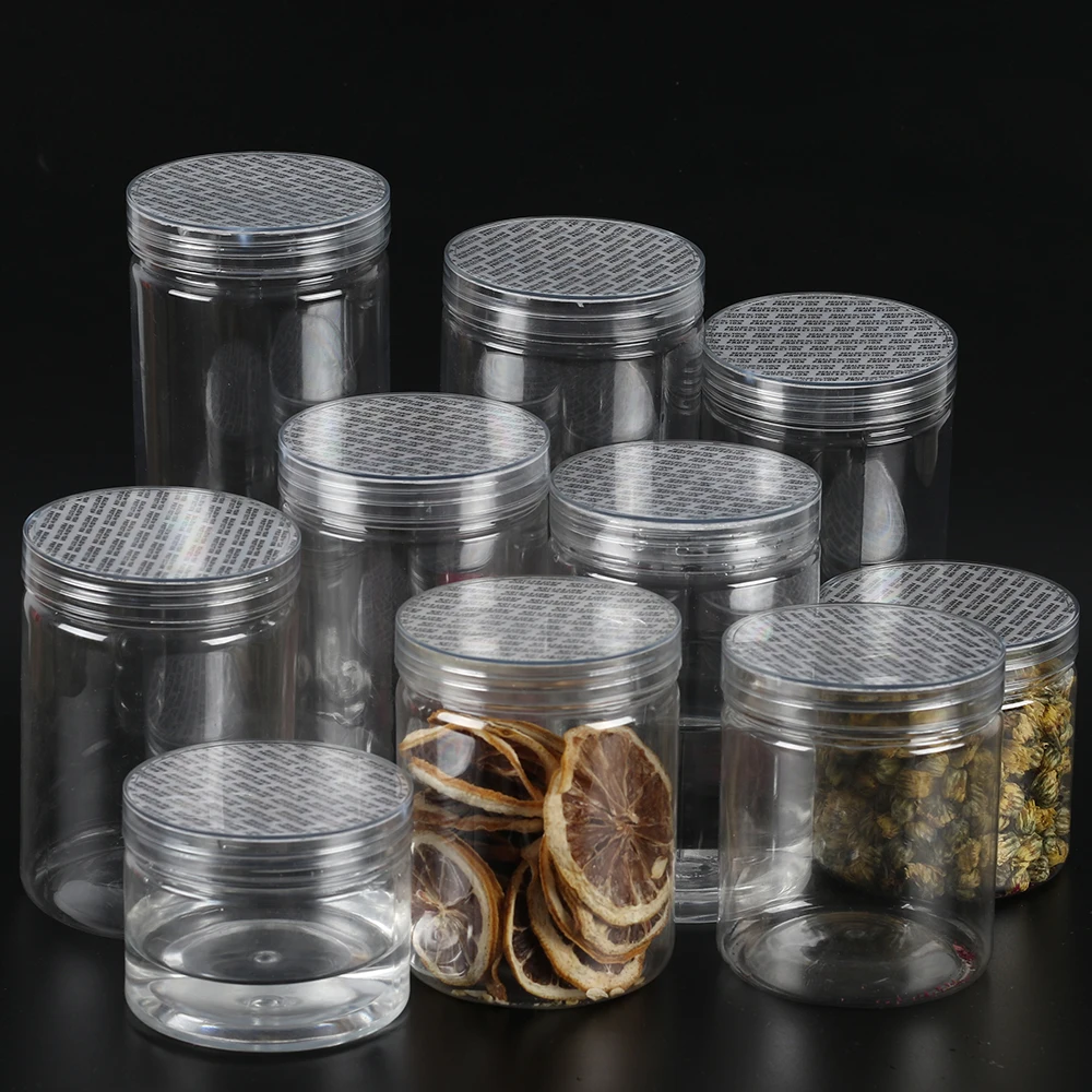 Wholesale different size plastic storage jam pickle jars sealed transparent food jars with screw caps