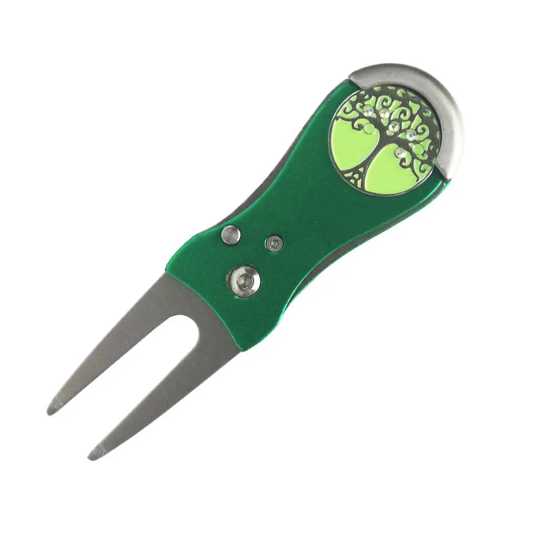 Stainless steel switch blade pitch fork golf retractable divot tool