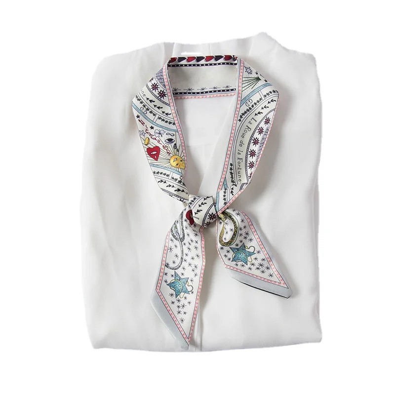 custom designer  long narrow scarves Neckerchief Small  hair neck scarf printing silk scarf for women