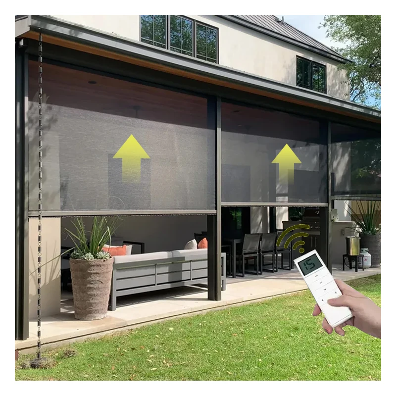 Motorized Waterproof windproof Zip Track Zipper Roller Blinds outdoor patio balcony blinds retractable screen outdoor blind