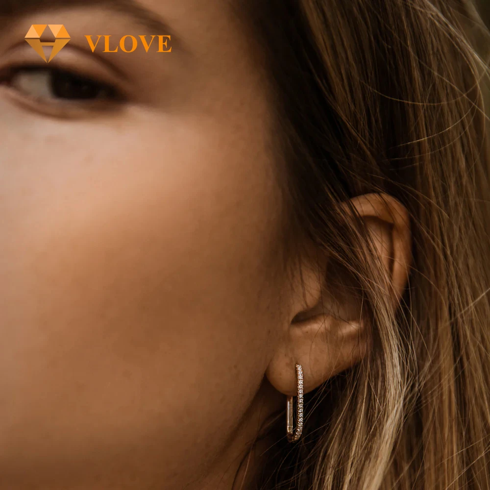 VLOVE Birthday Jewelry Custom Design Earrings 14k Paperclip Diamond Hoop Earrings