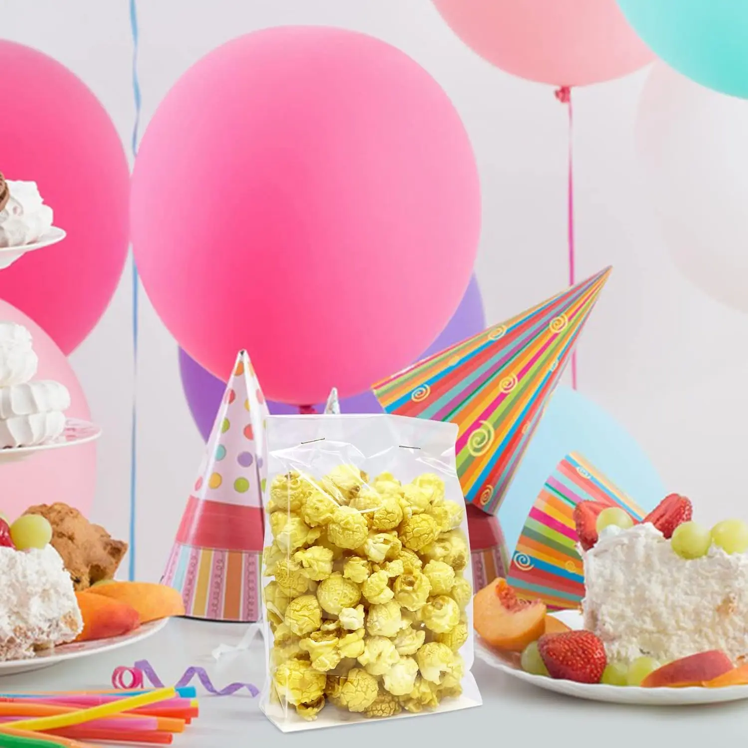 Wholesale OPP Cellophane Paper Card Insert Flat Bottom Treat Bag Candy Biscuit Food Packaging Bag With Side Gusset 4x2x8 Inches