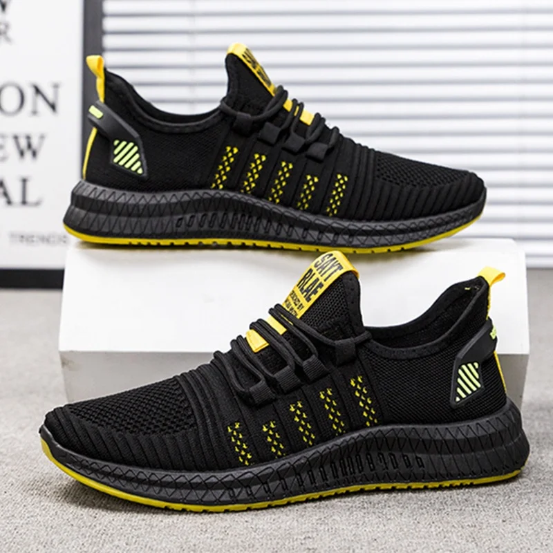 Fashion Breathable Fly-Knit Mesh Rubber Running Shoes Men Sport Shoes